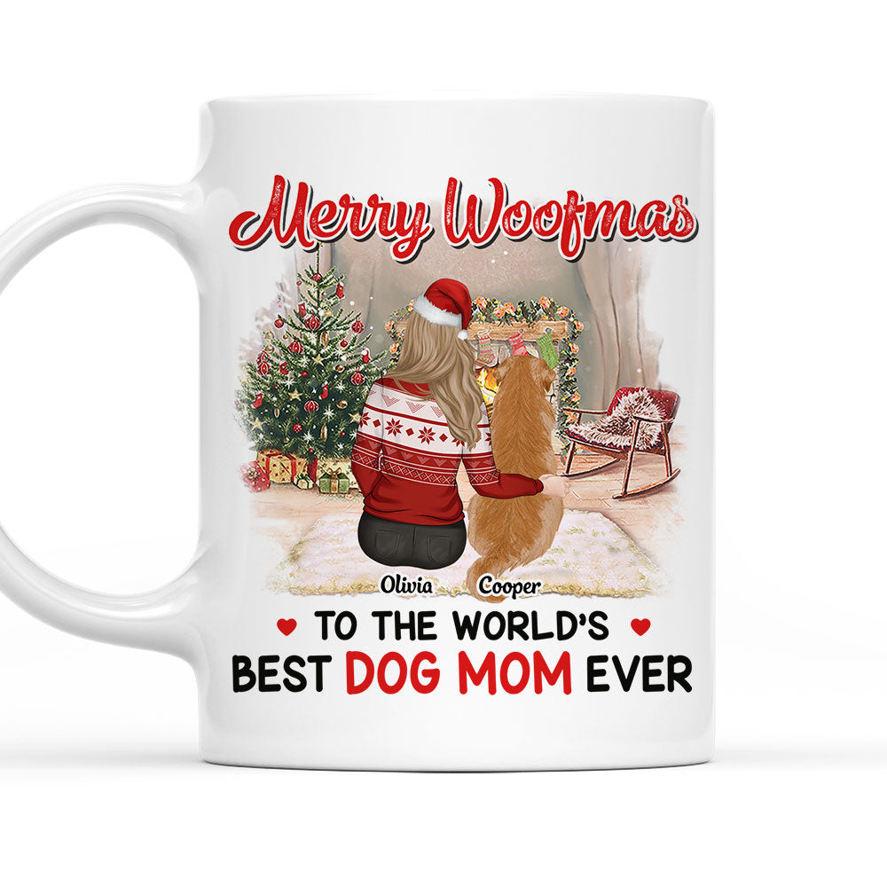 Custom Mother's day Birthday Gifts For Dog Mom, Dog Lovers • Merry Woofmas To Best Dog Mom - Personalized Coffee Mug