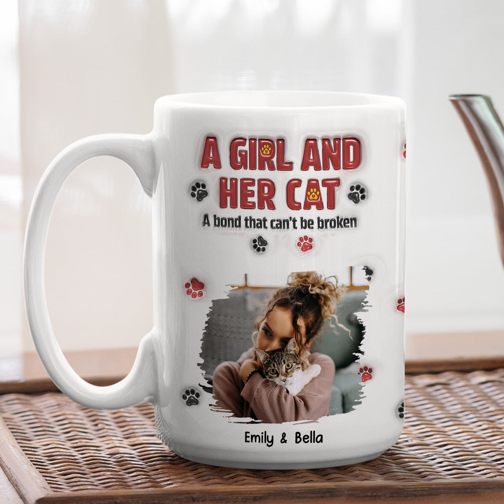 Custom Photo Christmas Birthday Gifts For Cat Mom, Cat Lovers • A Girl And Her Cat Version 2 Photo - Personalized 3D Inflated Effect Mug