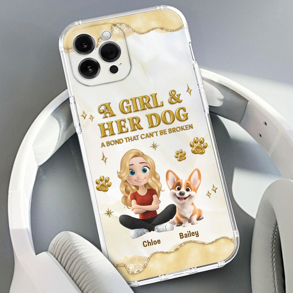 Girl And Dog Yellow - Personalized 3D Effect Phone Case