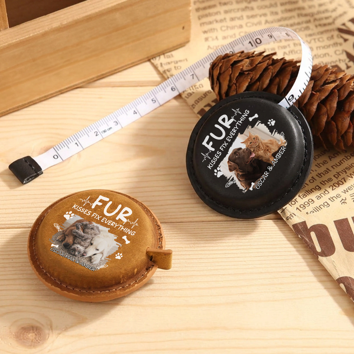 Pet Kisses Photo - Personalized Leather Tape Measure