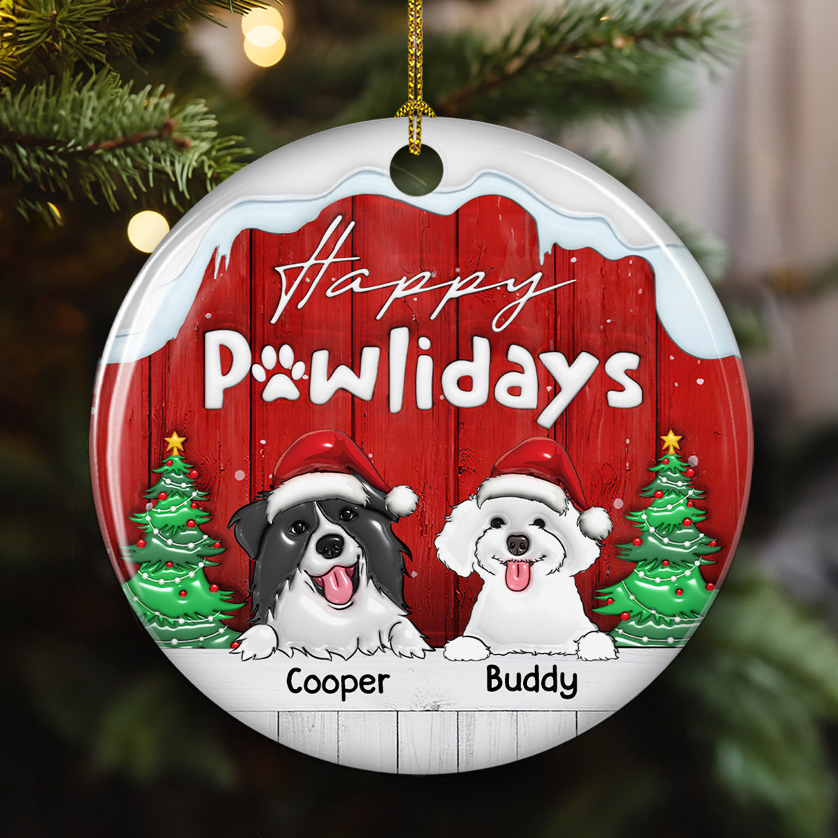 Happy Holiday To Our Dogs - Personalized 3D Inflated Effect Ceramic Ornament