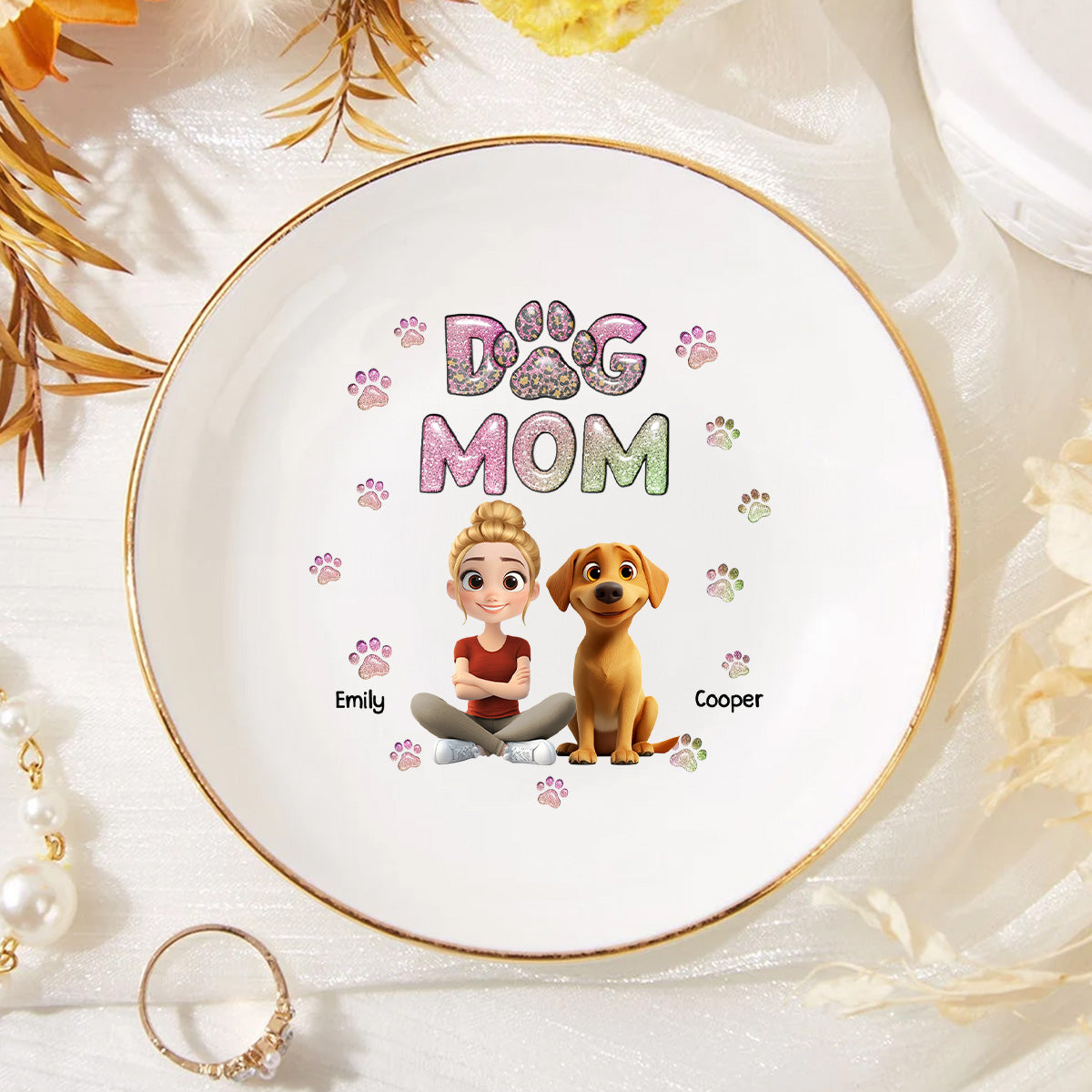 Dog Mom Lovely Chibi - Personalized Jewelry Dish