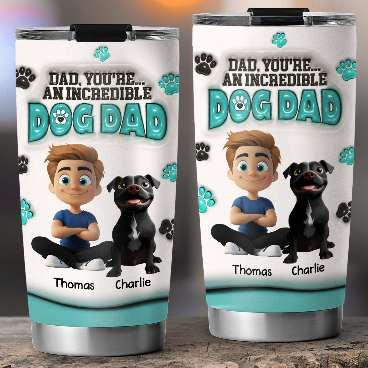 Custom Father's day Birthday Gifts For Dog Dad, Dog Lovers • An Incredible Dog Dad - Personalized 3D Inflated Effect Tumbler