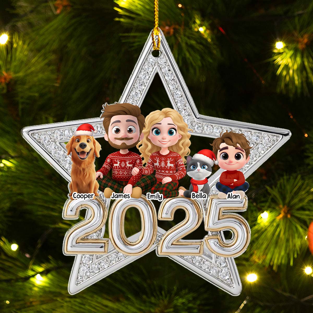 Family Makes Christmas Truly Bright With Fur Babies - Personalized 3D Effect Acrylic Ornament