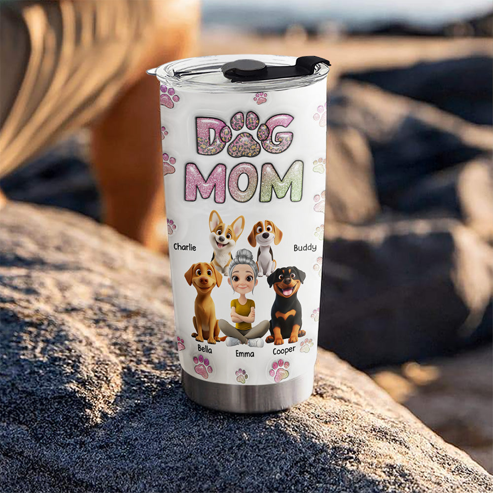 Custom Christmas Birthday Gifts For Dog Mom, Dog Lovers • Dog Mom Lovely Chibi Full Option - Personalized 3D Inflated Effect Tumbler