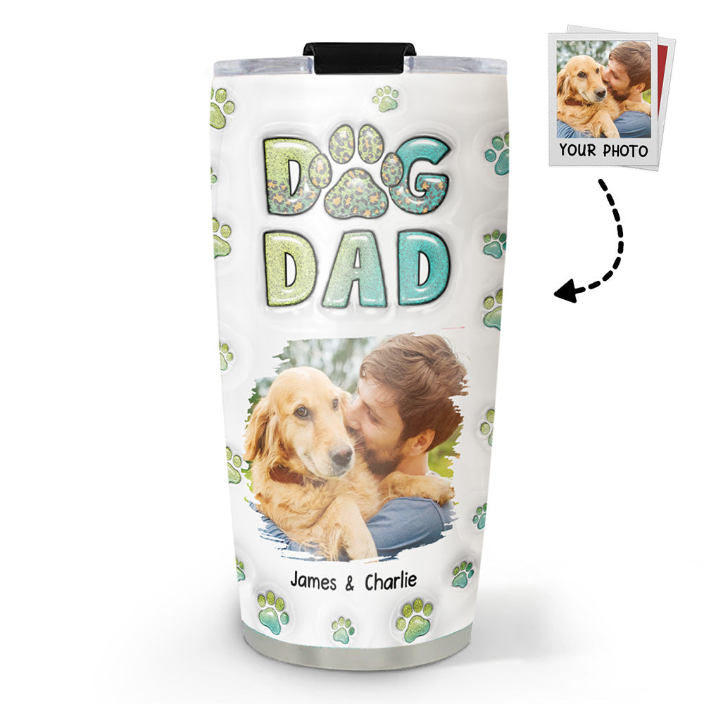 Custom Photo Christmas Birthday Gifts For Dog Dad, Dog Lovers • Dog Dad Handsome Chibi Photo Version 2 - Personalized 3D Inflated Effect Tumbler