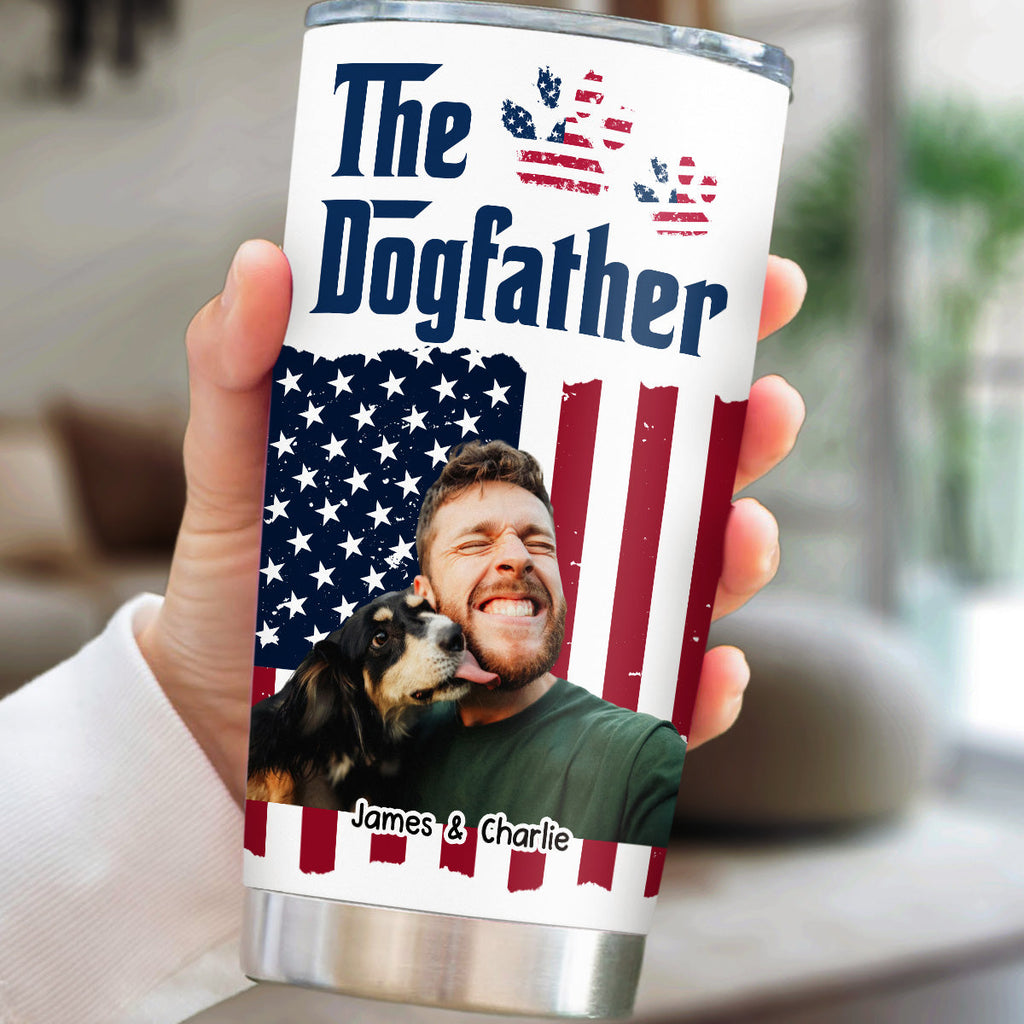 Custom Photo Christmas Birthday Gifts For Dog Dad, Dog Lovers • American Handsome Dog Father Photo - Personalized Tumbler