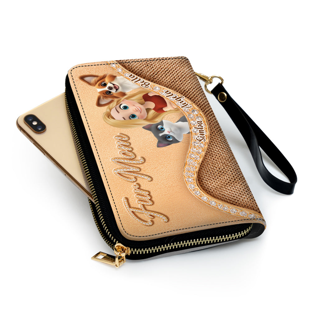 Gold Chibi Pet Mom - Personalized Leather Wallet