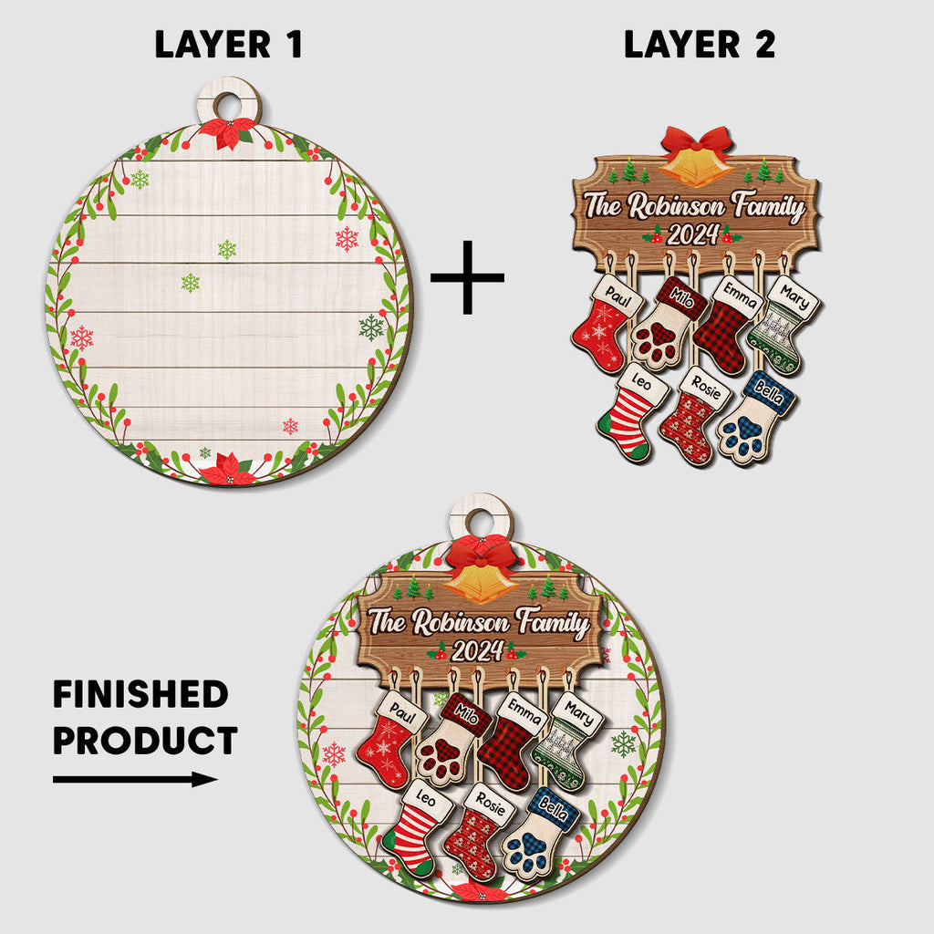 Lovely Family With Pet - Personalized Freeshape 2-Layered Wood Ornament