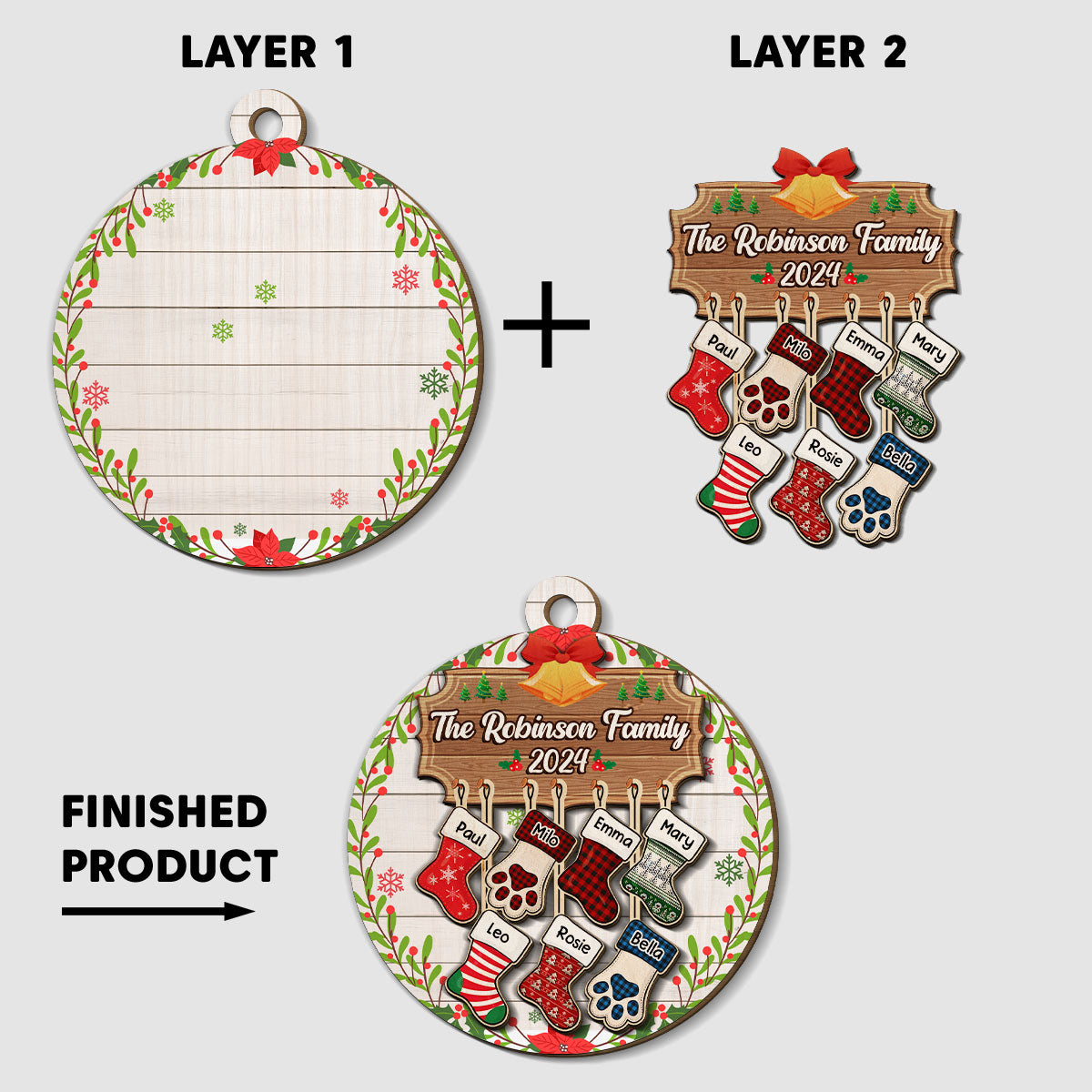 Lovely Family With Pet - Personalized Freeshape 2-Layered Wood Ornament