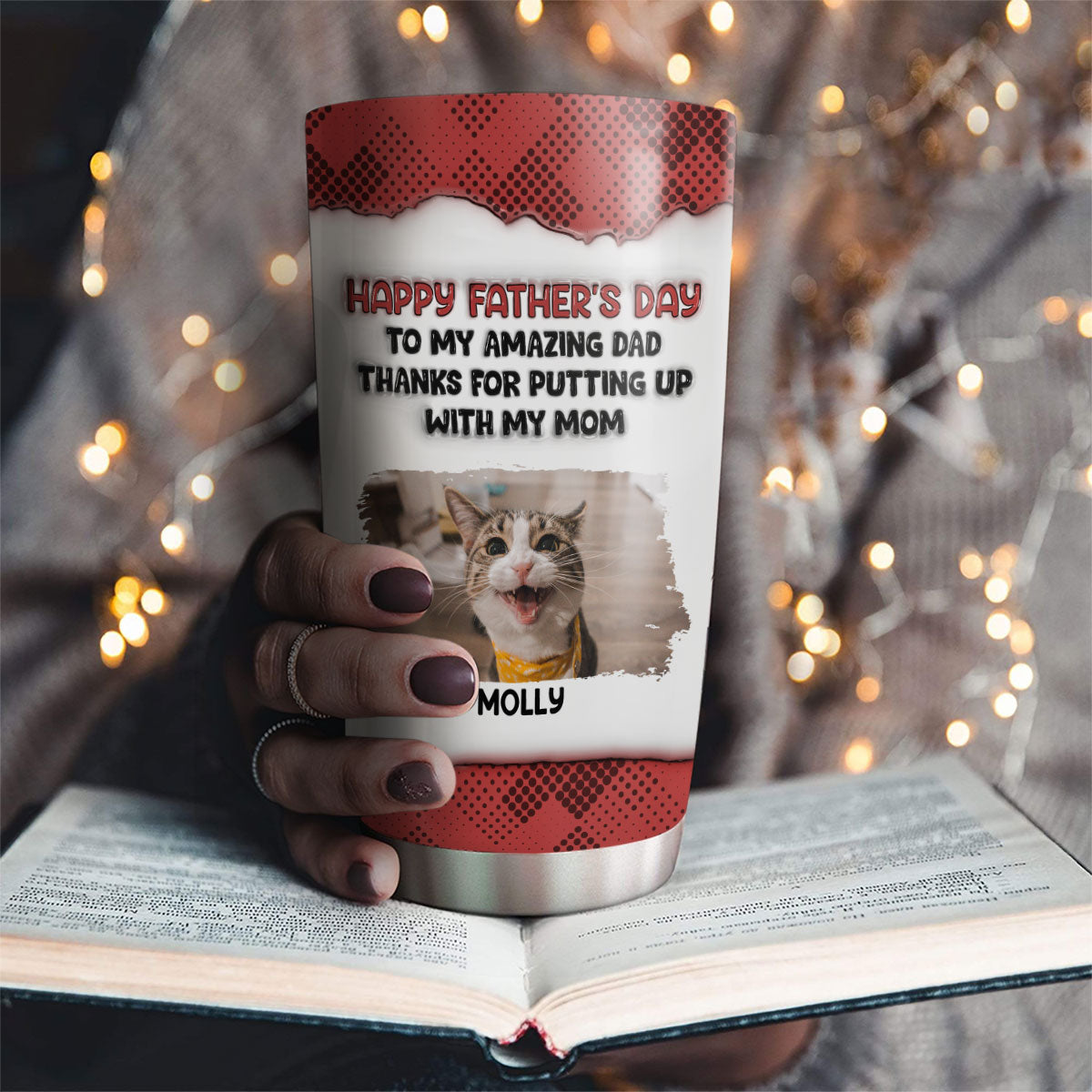 Custom Photo Father's day Birthday Gifts For Cat Dad, Cat Lovers • Putting Up With Cat Photo Version - Personalized 3D Inflated Effect Tumbler