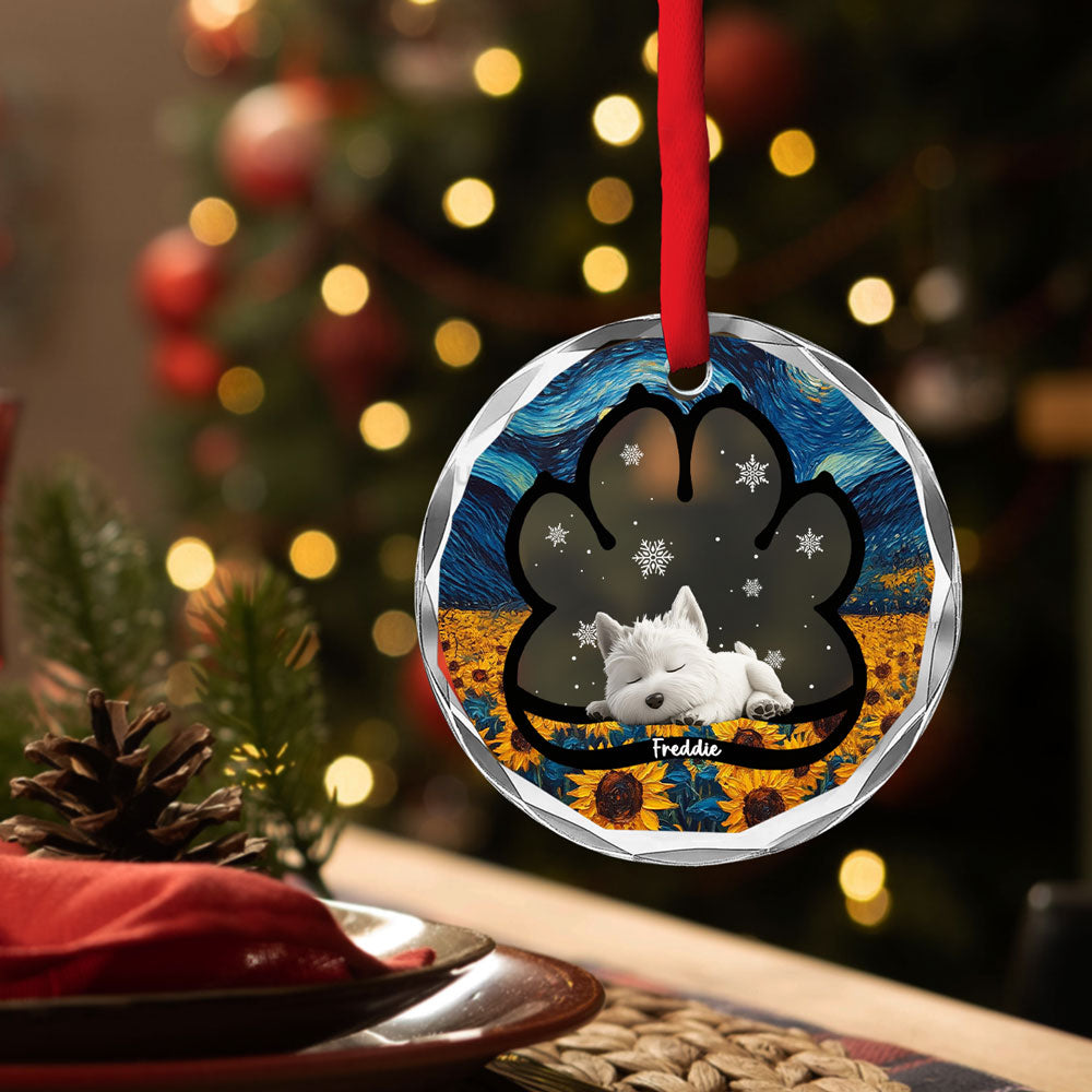 Custom Christmas Memorial Sympathy Gifts For Dogs, Cats • Lay Here With Me - Personalized Glass Ornament