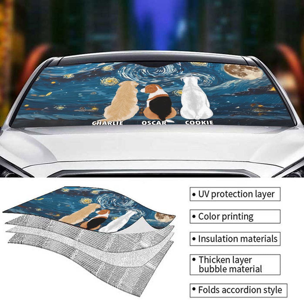 Custom Christmas Birthday Gifts Car Accessories for Dog Parents • Dogs In Dark Night - Personalized Car Sunshade