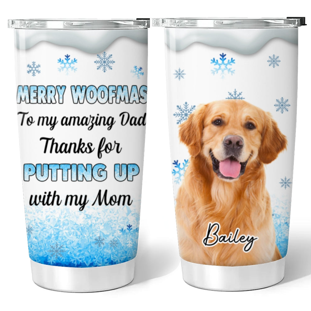 Custom Photo Christmas Birthday Gifts For Dog Lovers • Happy Woofmas Photo - Personalized Tumbler
