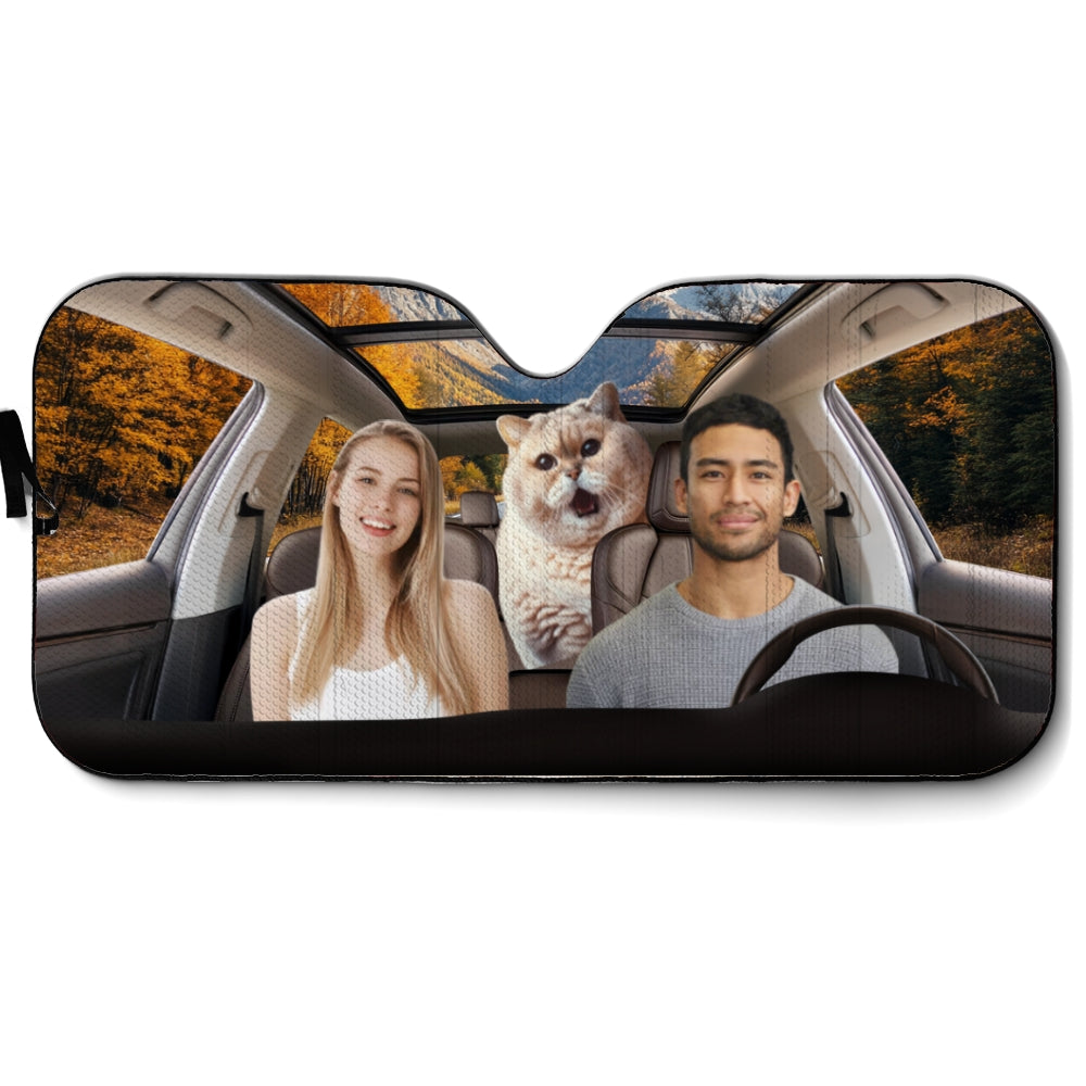 Custom Christmas Birthday Gifts Car Accessories for Cat Parents • Life Is Better With My Cat Couple Photo - Personalized Car Sunshade