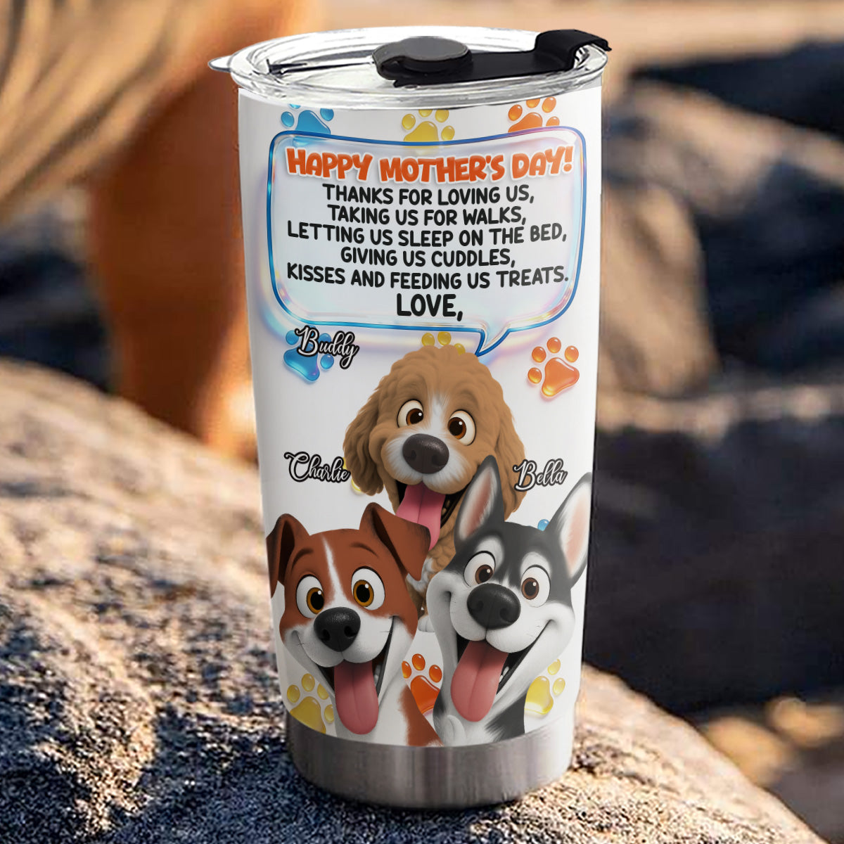 Custom Mother's day Birthday Gifts For Dog Mom, Dog Lovers • Thanks For Loving Me Mom 2 - Personalized 3D Inflated Effect Tumbler