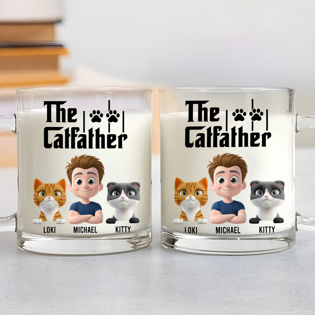 Custom Father's day Birthday Gifts For Cat Dad, Cat Lovers • The Catfather - Personalized Glass Mug