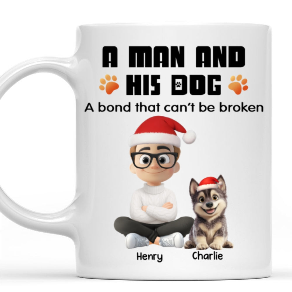 Custom Christmas Birthday Gifts For Dog Lovers • Human And Their Dog Cartoon Christmas Ver White - Personalized Coffee Mug