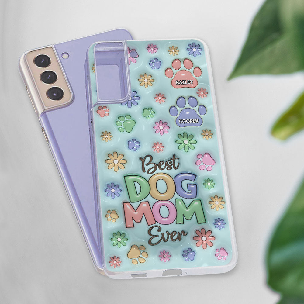 Dog Mom Flower And Paw - Personalized 3D Inflated Effect Phone Case