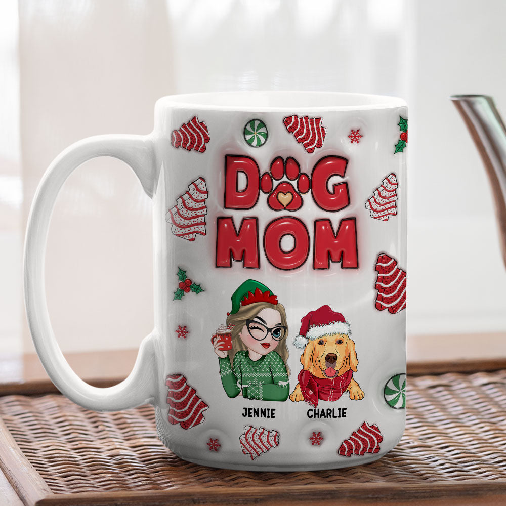 Custom Mother's day Birthday Gifts For Dog Mom, Dog Lovers • Dog Mom Christmas Cake - Personalized 3D Inflated Effect Mug