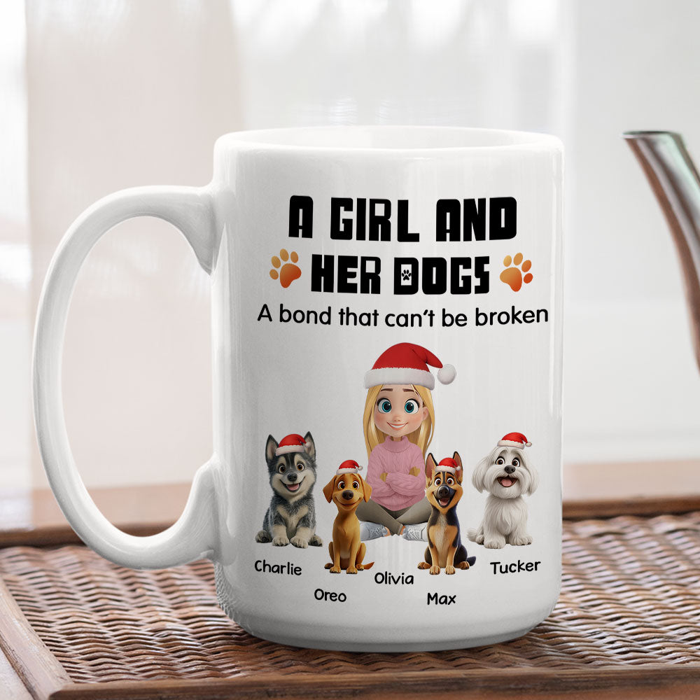 Custom Christmas Birthday Gifts For Dog Lovers • Human And Their Dog Cartoon Christmas Ver White - Personalized Coffee Mug