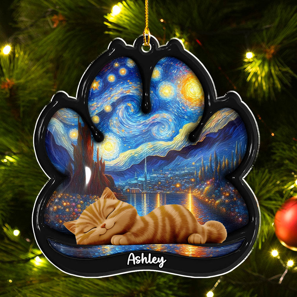 Custom Christmas Decor Home Birthday Gifts For Cat Lovers • Lay Here With Cat - Personalized 3D Effect Acrylic Ornament