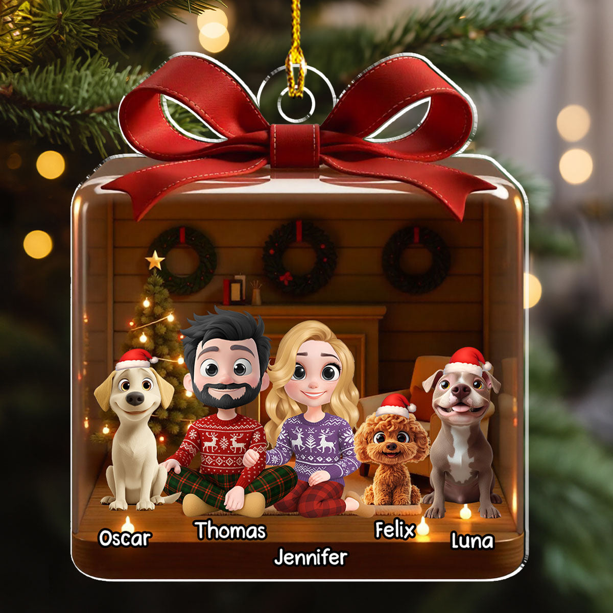 Custom Christmas Decor Home Birthday Gifts For Dog Lovers • Family Is A Present - Personalized 3D Effect Acrylic Ornament