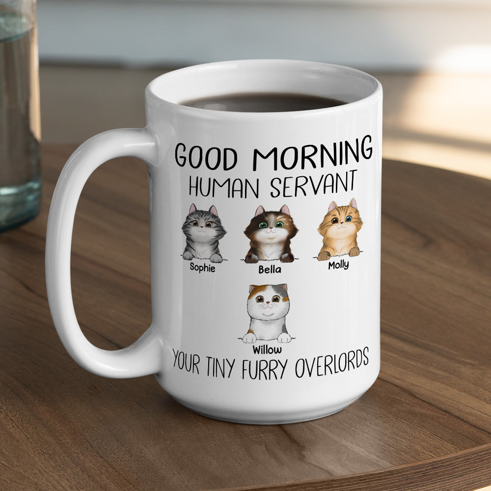 Custom Mother's day Birthday Gifts For Cat Mom, Cat Lovers • Good Morning Human Servant - Personalized Coffee Mug