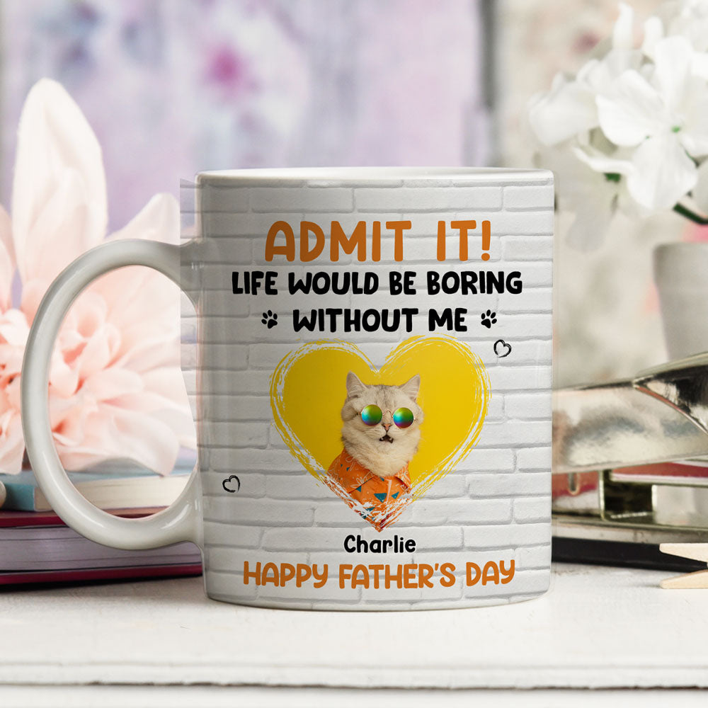 Custom Photo Father's day Birthday Gifts For Cat Dad, Cat Lovers • Admit It Cat Dad Orange Photo - Personalized Coffee Mug