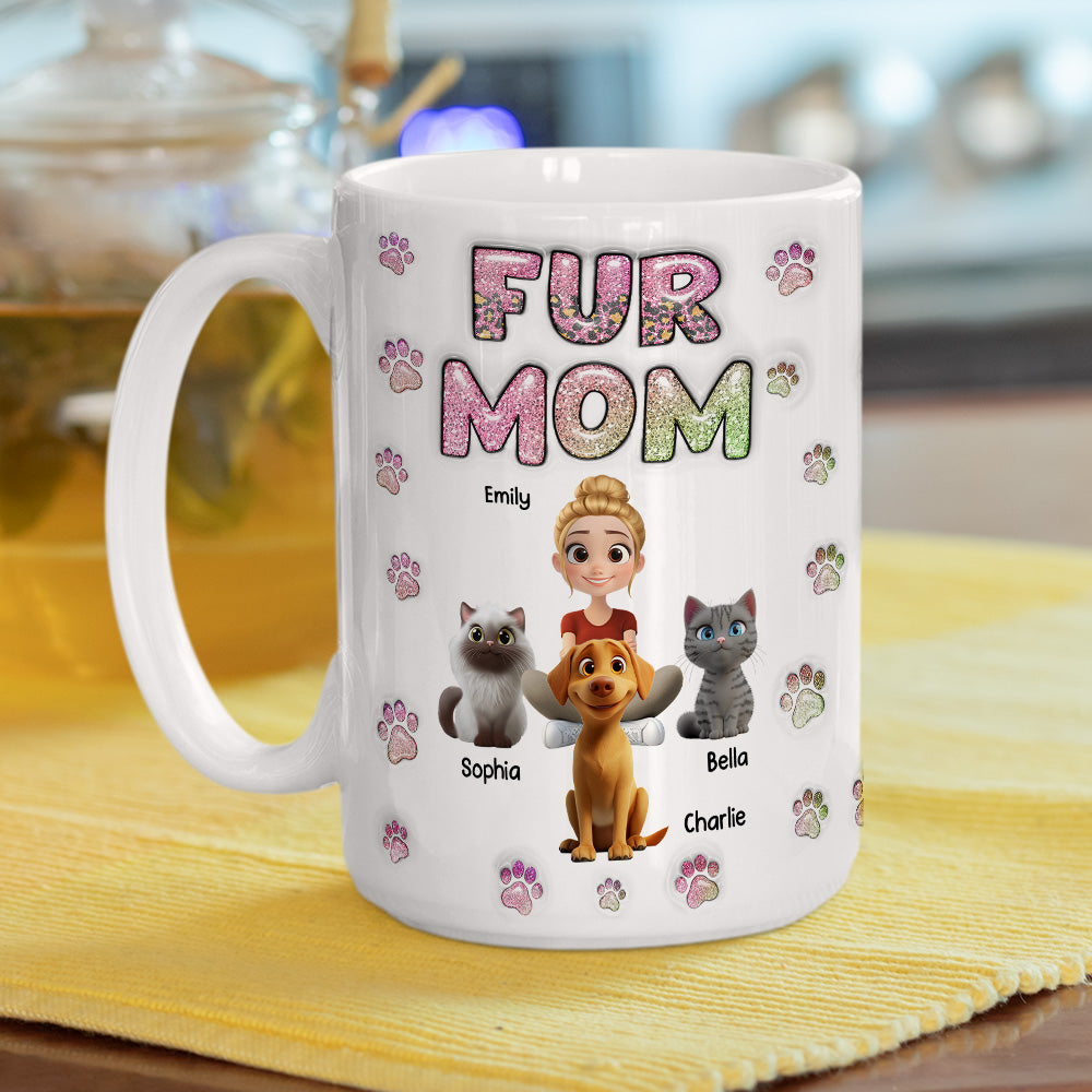 Custom Christmas Birthday Gifts For Dog Mom, Dog Lovers • Fur Mom Lovely Chibi - Personalized 3D Inflated Effect Mug