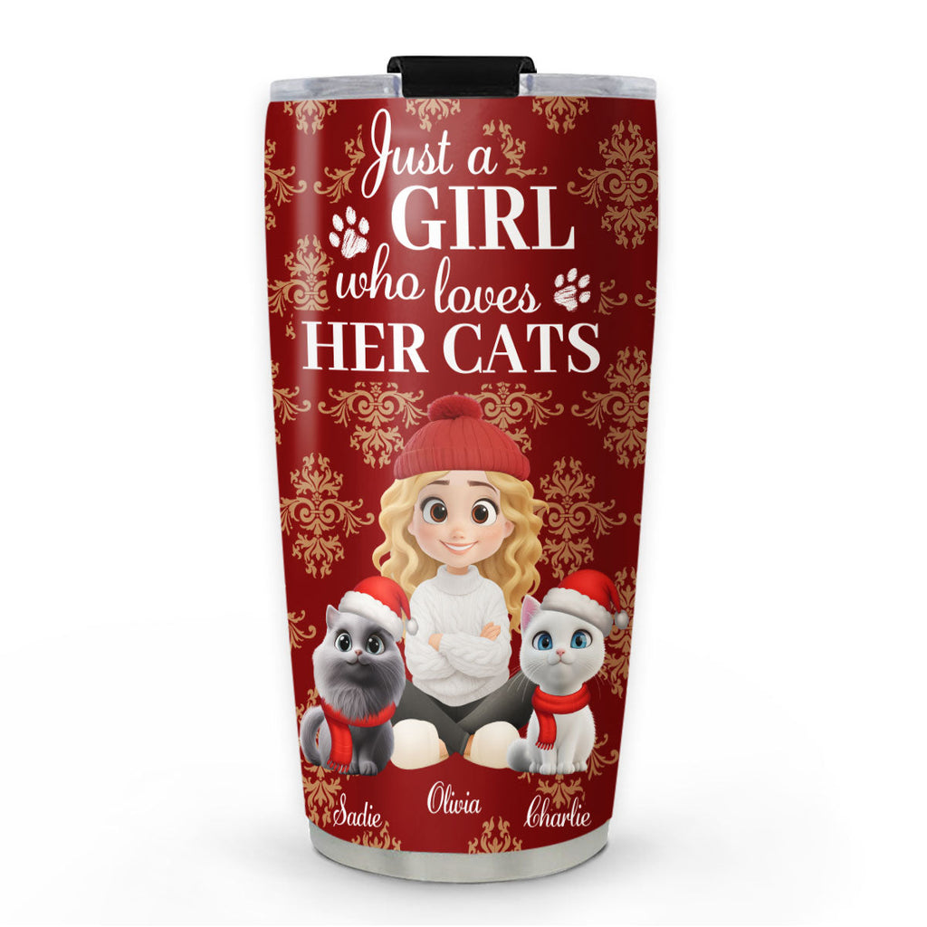 Custom Christmas Birthday Gifts For Cat Mom, Cat Lovers • Toile Cat Cartoon Christmas - Personalized Tumbler