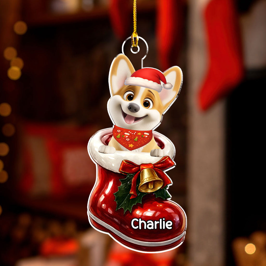 Custom Christmas Decor Home Birthday Gifts For Dog Lovers • Here In Your Shoes - Personalized 3D Effect Acrylic Ornament
