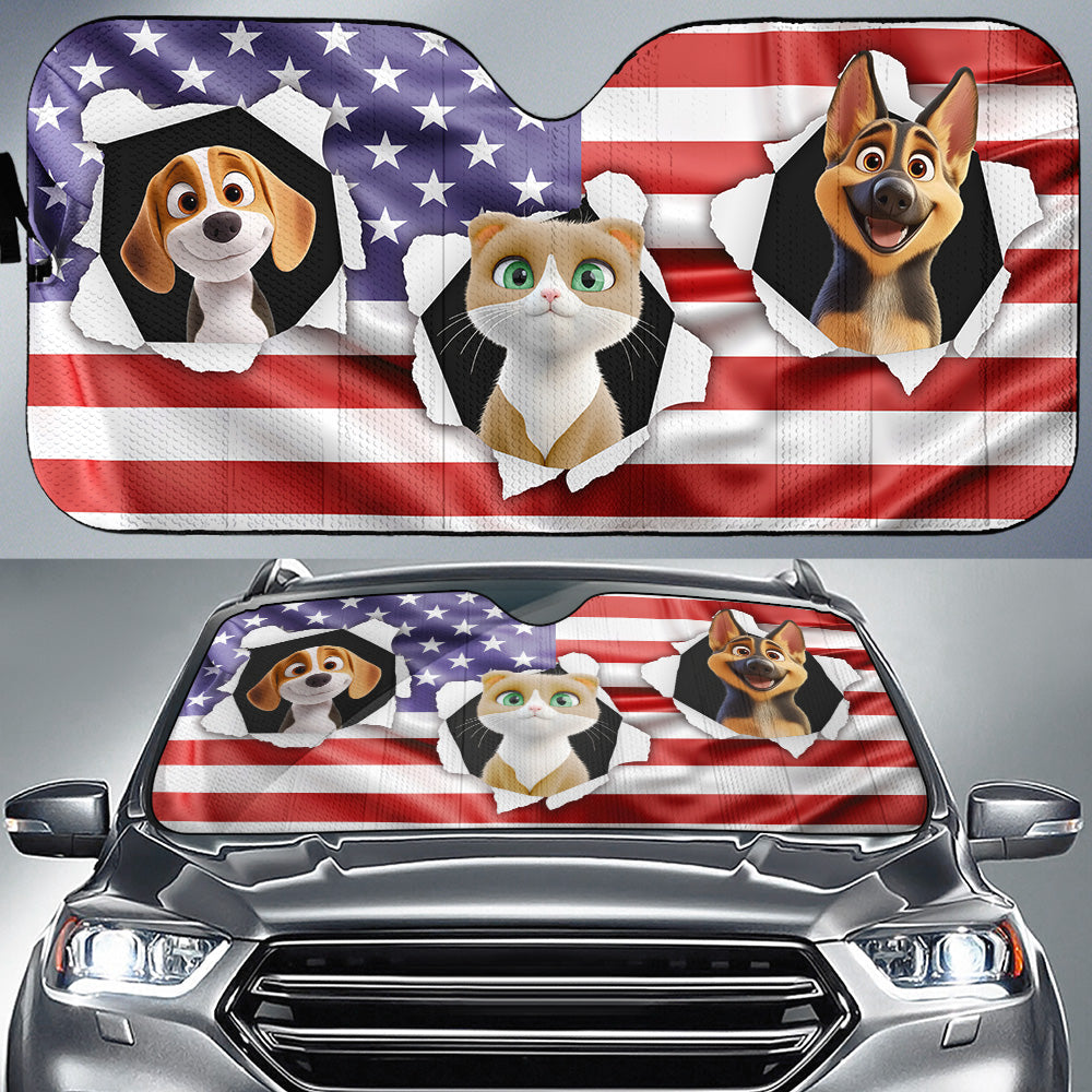 Custom Christmas Birthday Gifts Car Accessories for Pet Parents • God Bless Our America - Personalized Car Sunshade