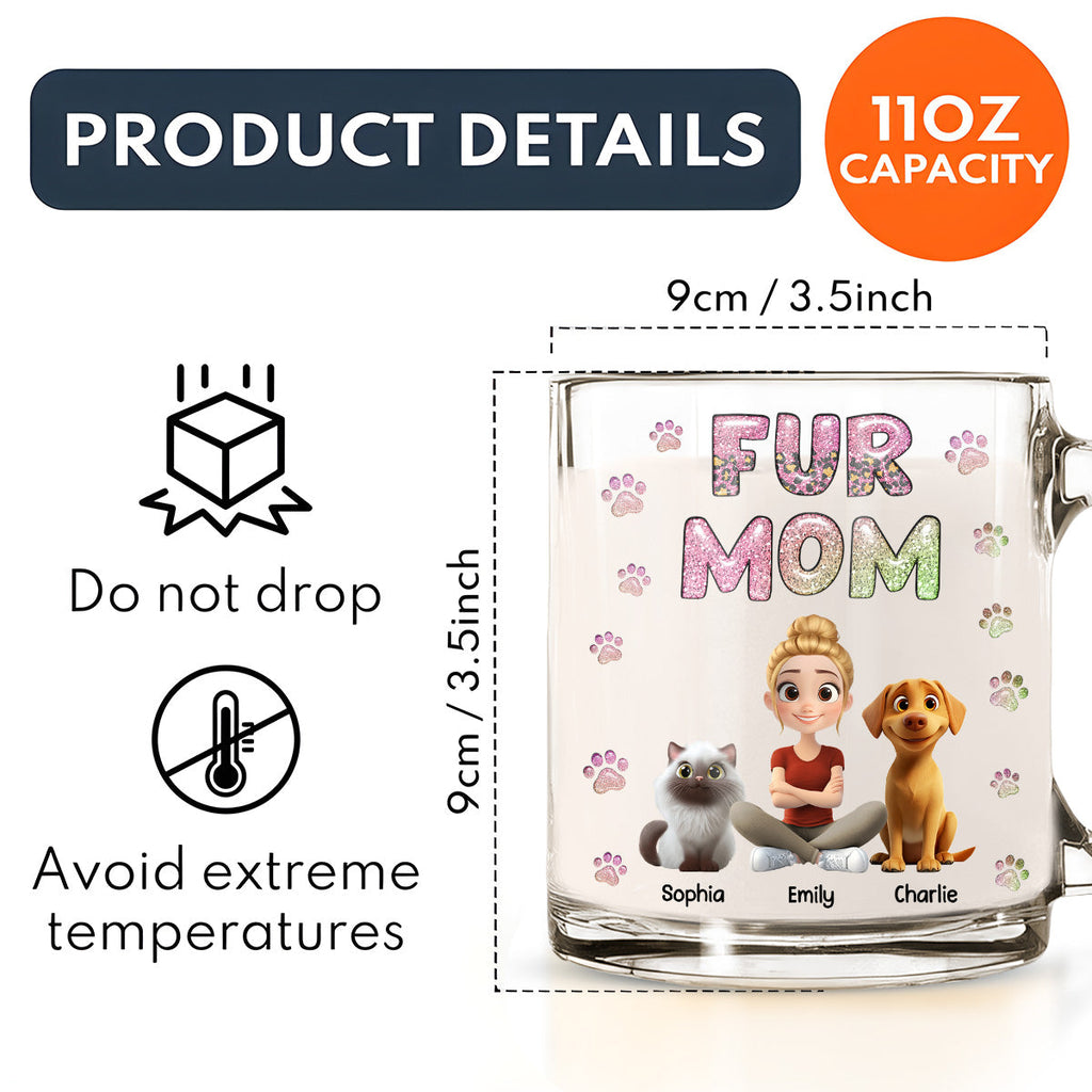 Custom Christmas Birthday Gifts For Dog Mom, Dog Lovers • Fur Mom Lovely Chibi - Personalized 3D Inflated Effect Glass Mug