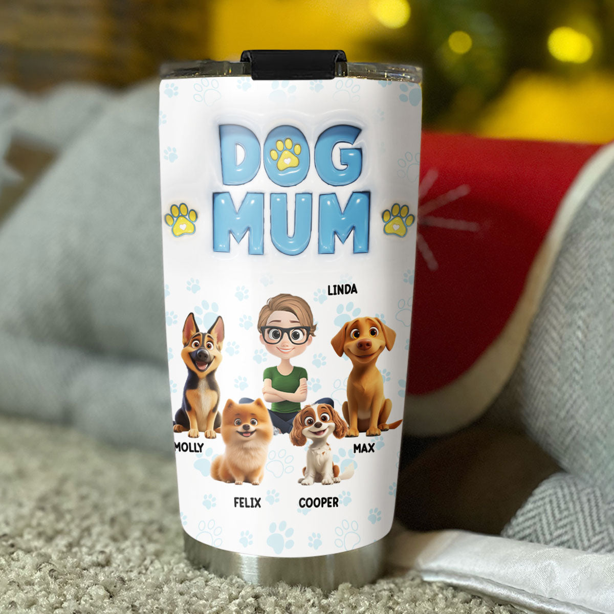 Custom Christmas Birthday Gifts For Pet Lovers • Girl And Dog Cartoon Style - Personalized 3D Inflated Effect Tumbler