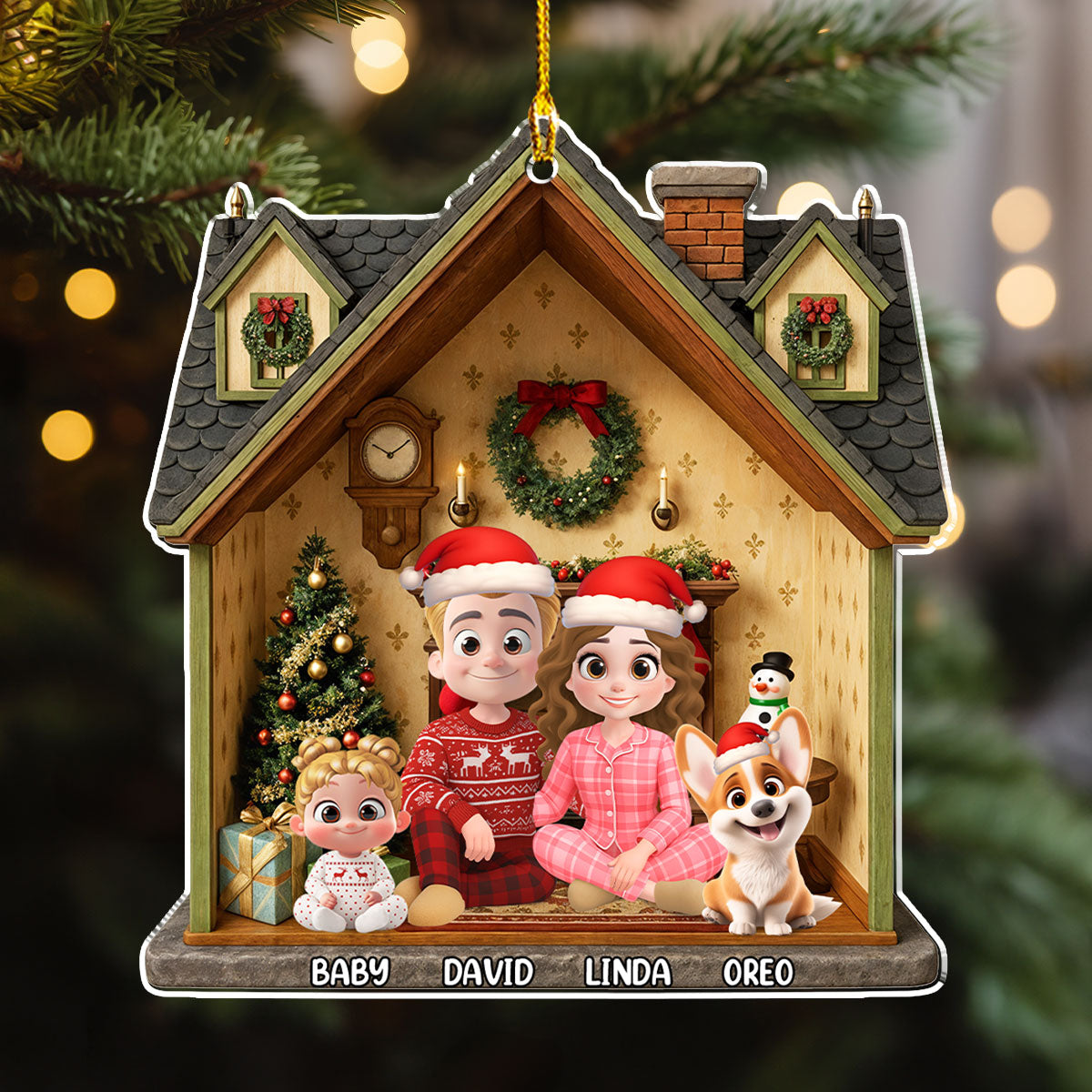 Custom Christmas Decor Home Birthday Gifts For Dog Lovers • Under The Chimney - Personalized 3D Effect Acrylic Ornament