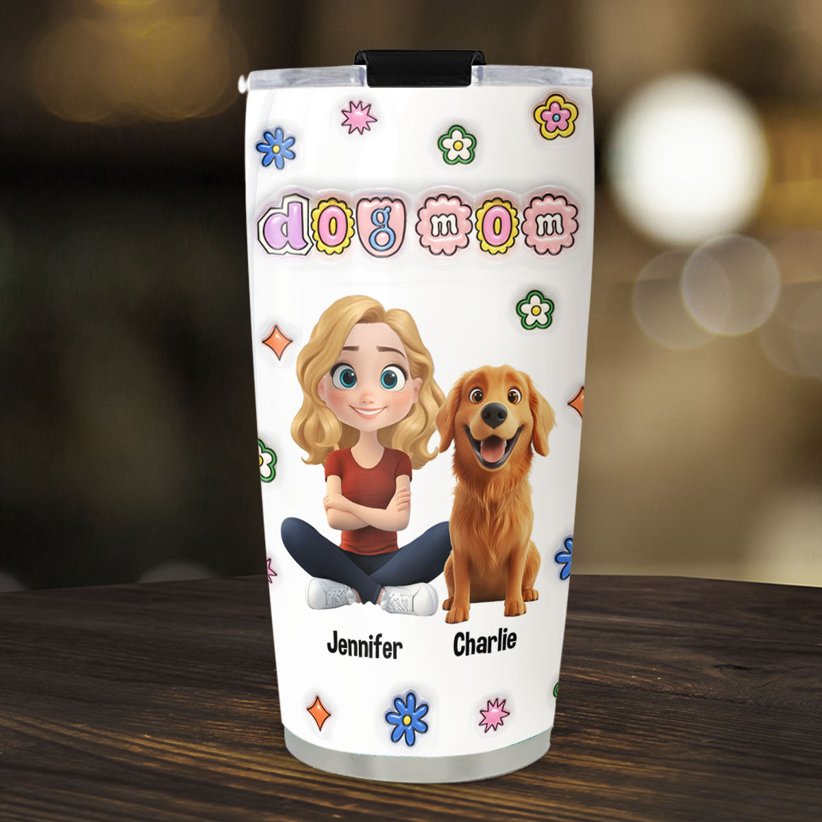 Custom Mother's day Birthday Gifts For Dog Mom, Dog Lovers • Love Myself For Being Dog Mom - Personalized 3D Inflated Effect Tumbler