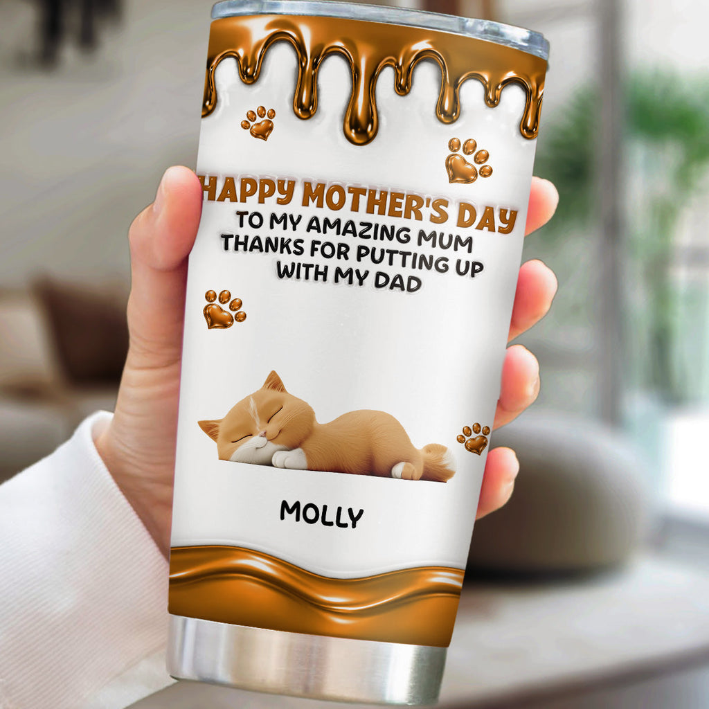 Custom Mother's day Birthday Gifts For Cat Mom, Cat Lovers • Wonderful Time Beside Cat Mom - Personalized 3D Effect Tumbler