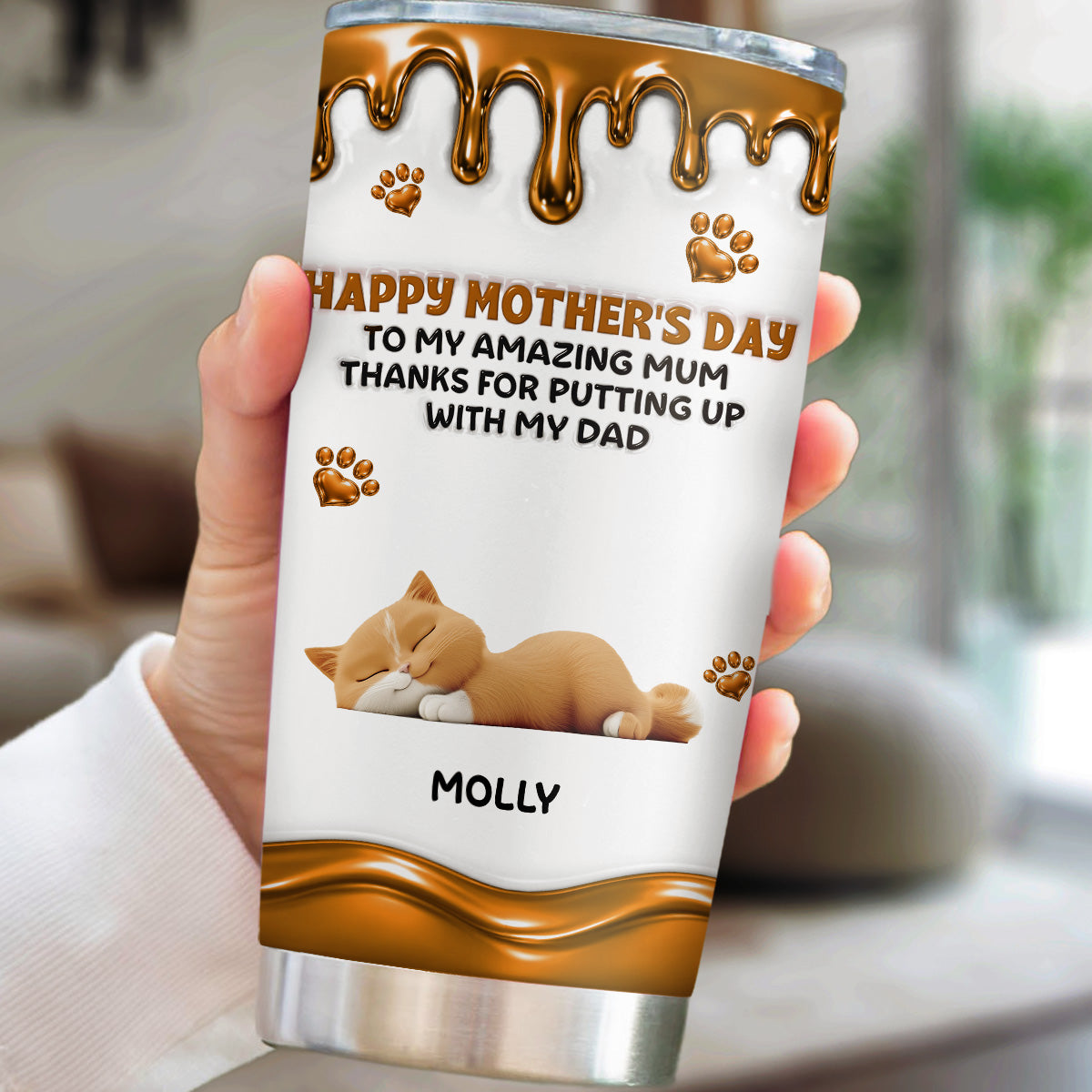 Custom Mother's day Birthday Gifts For Cat Mom, Cat Lovers • Wonderful Time Beside Cat Mom - Personalized 3D Effect Tumbler