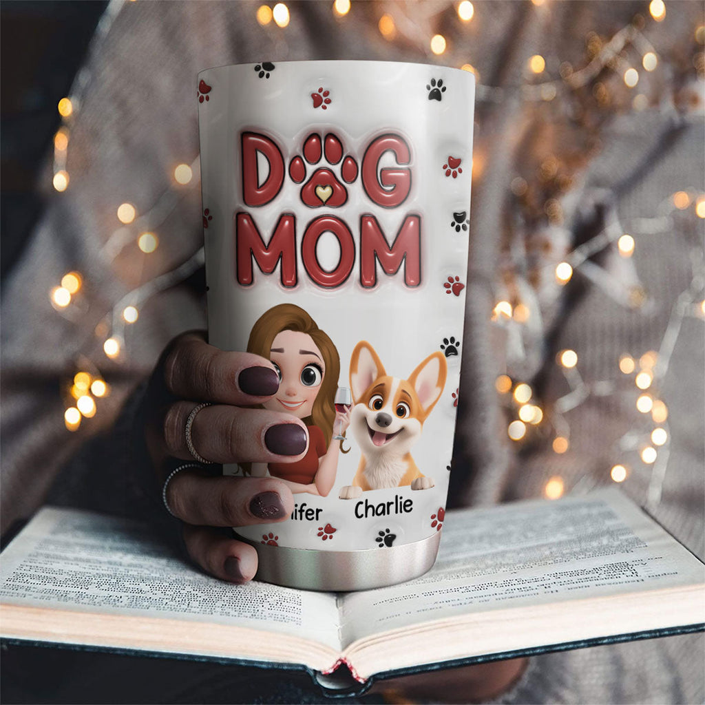 Custom Christmas Birthday Gifts For Dog Mom, Dog Lovers • Lovely Dog Mom Cartoon - Personalized 3D Inflated Effect Tumbler