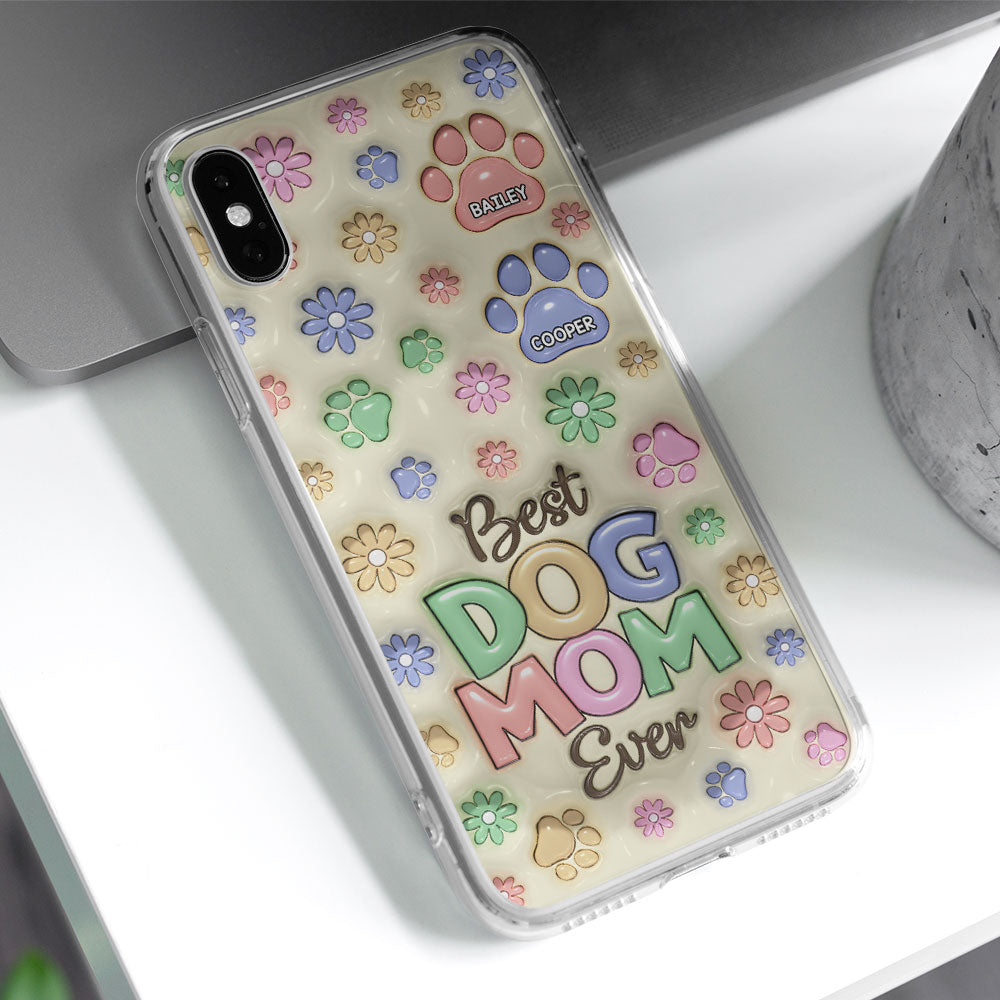 Dog Mom Flower And Paw - Personalized 3D Inflated Effect Phone Case