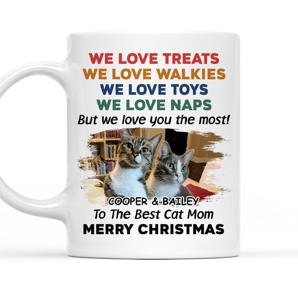 Custom Photo Christmas Birthday Gifts For Cat Lovers • Cats Love You Snow Ver Photo - Personalized Coffee Mug