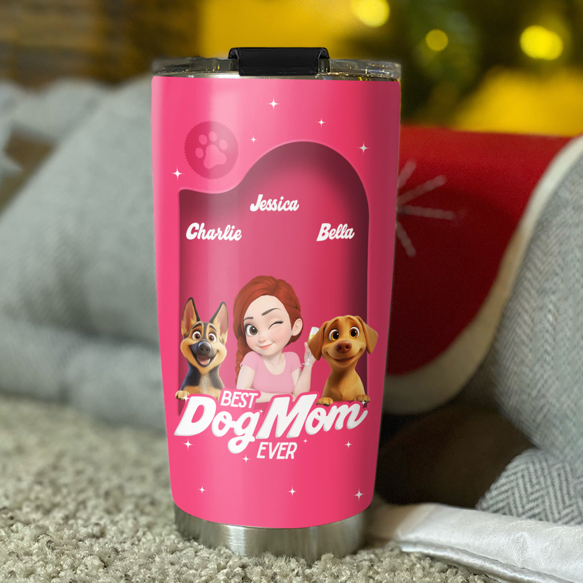 Custom Christmas Birthday Gifts For Dog Mom, Dog Lovers • Us In The Box - Personalized 3D Effect Tumbler