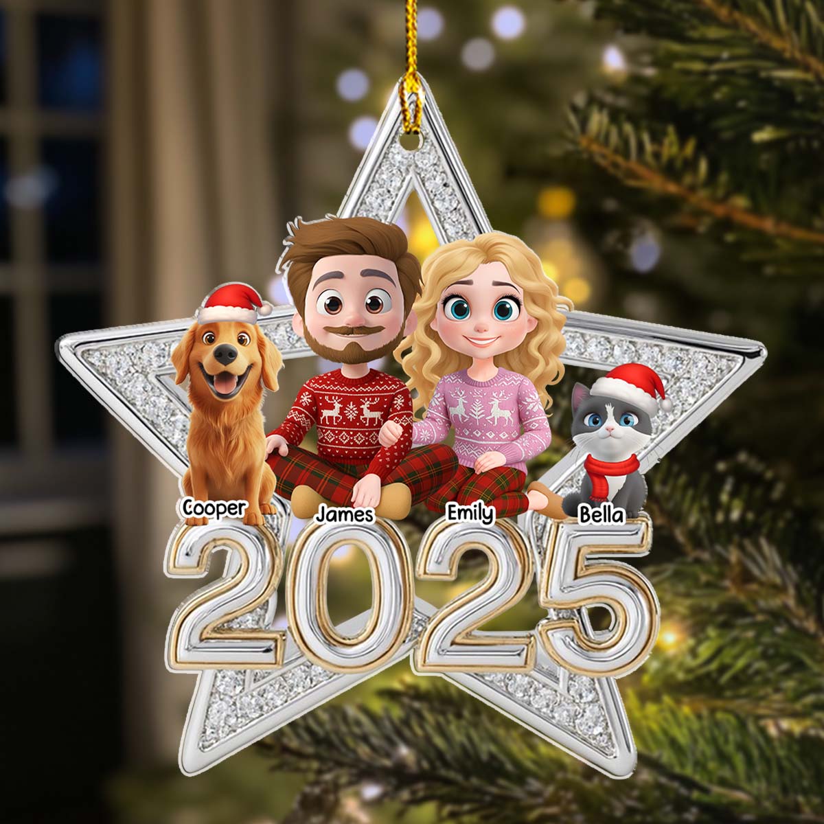 Family Makes Christmas Truly Bright With Fur Babies - Personalized 3D Effect Acrylic Ornament