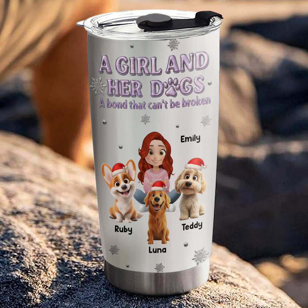 Custom Christmas Birthday Gifts For Dog Mom, Dog Lovers • Bling Winter And Dog Mom - Personalized 3D Effect Tumbler