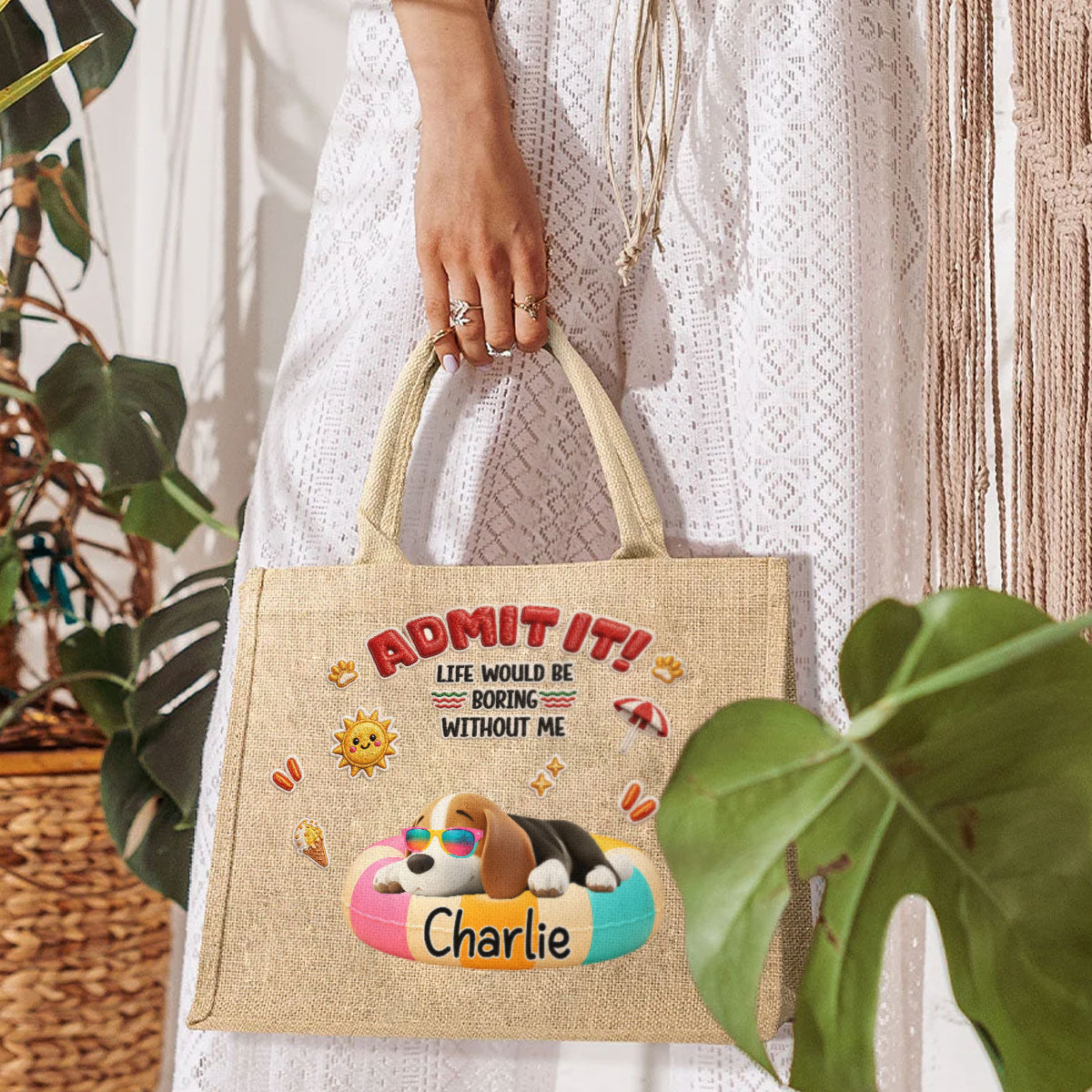 Cutie Summer Dog - Personalized Jute Tote Bag