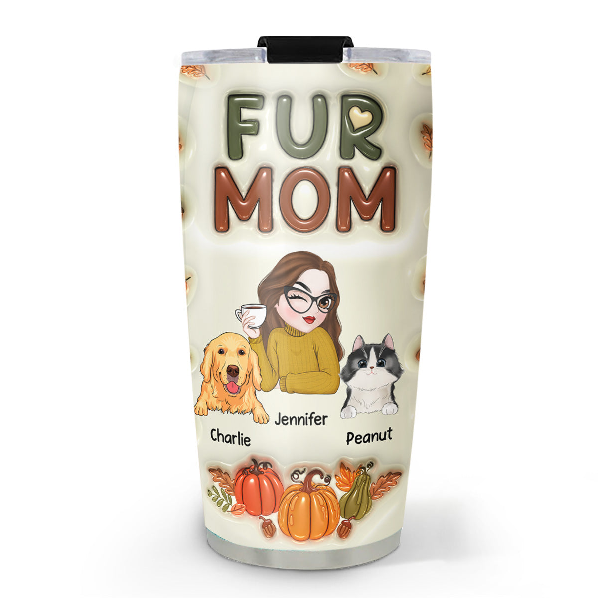 Custom Christmas Birthday Gifts For Pet Lovers • Fur Mom Autumn Version - Personalized 3D Inflated Effect Tumbler