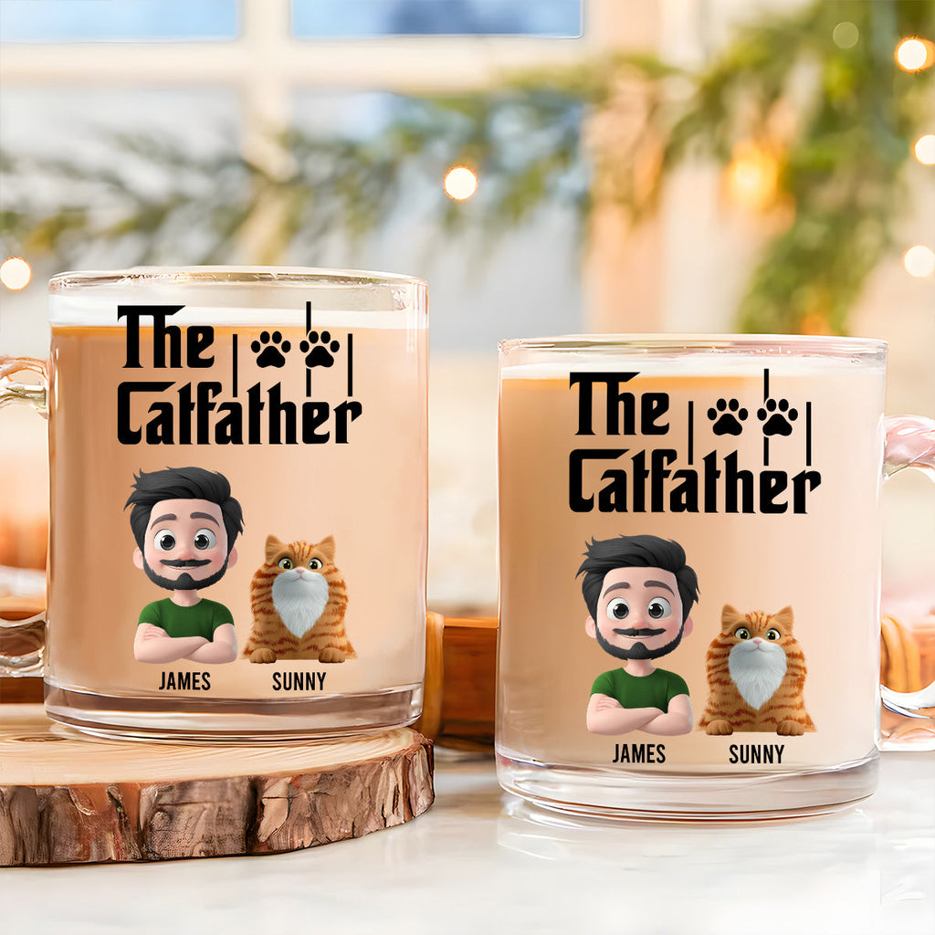 Custom Father's day Birthday Gifts For Cat Dad, Cat Lovers • The Catfather - Personalized Glass Mug