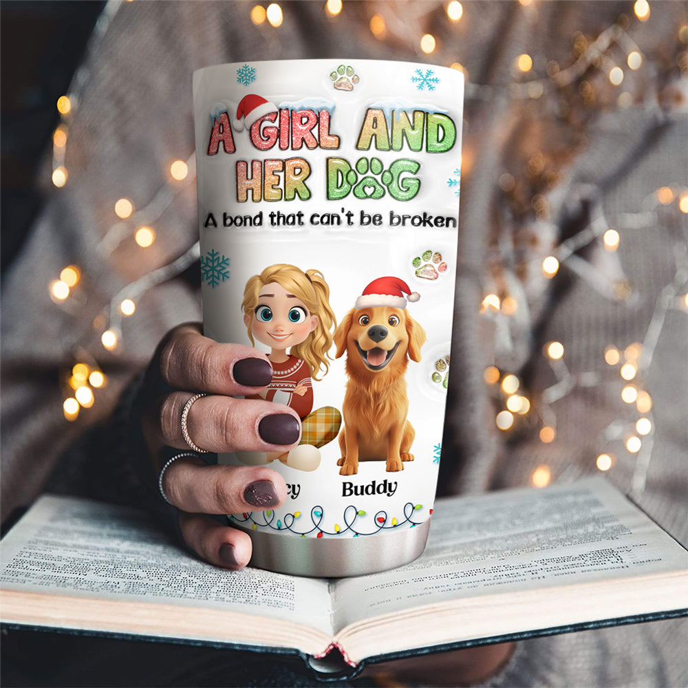 Custom Christmas Birthday Gifts For Dog Mom, Dog Lovers • A Girl And Her Dog Christmas - Personalized 3D Inflated Effect Tumbler
