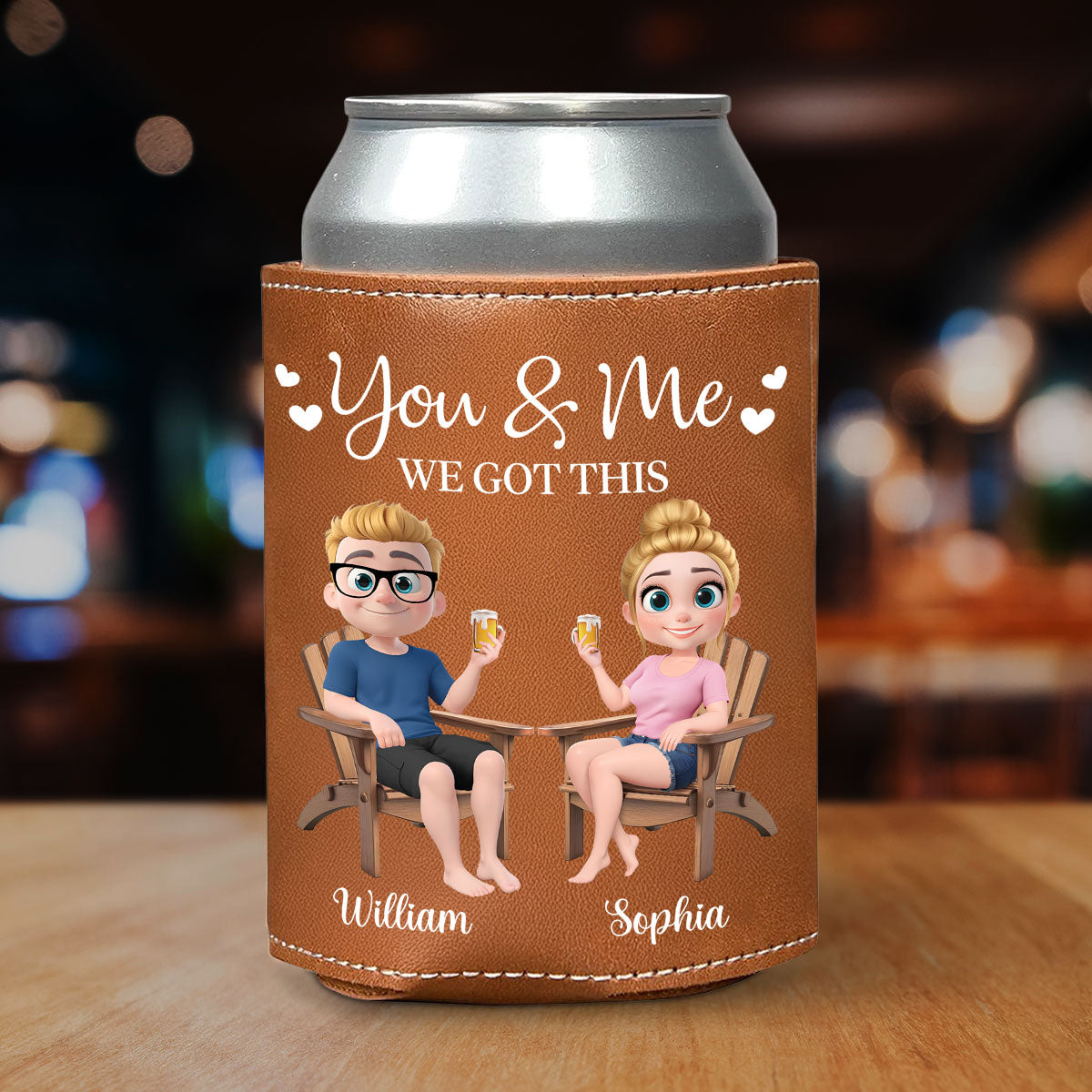 You And Me We Got This Anniversary Couple - Personalized Leather Can Cooler Holder